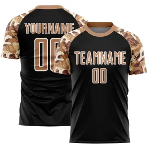 Custom Black Old Gold-White Camouflage Sublimation Soccer Uniform Jersey