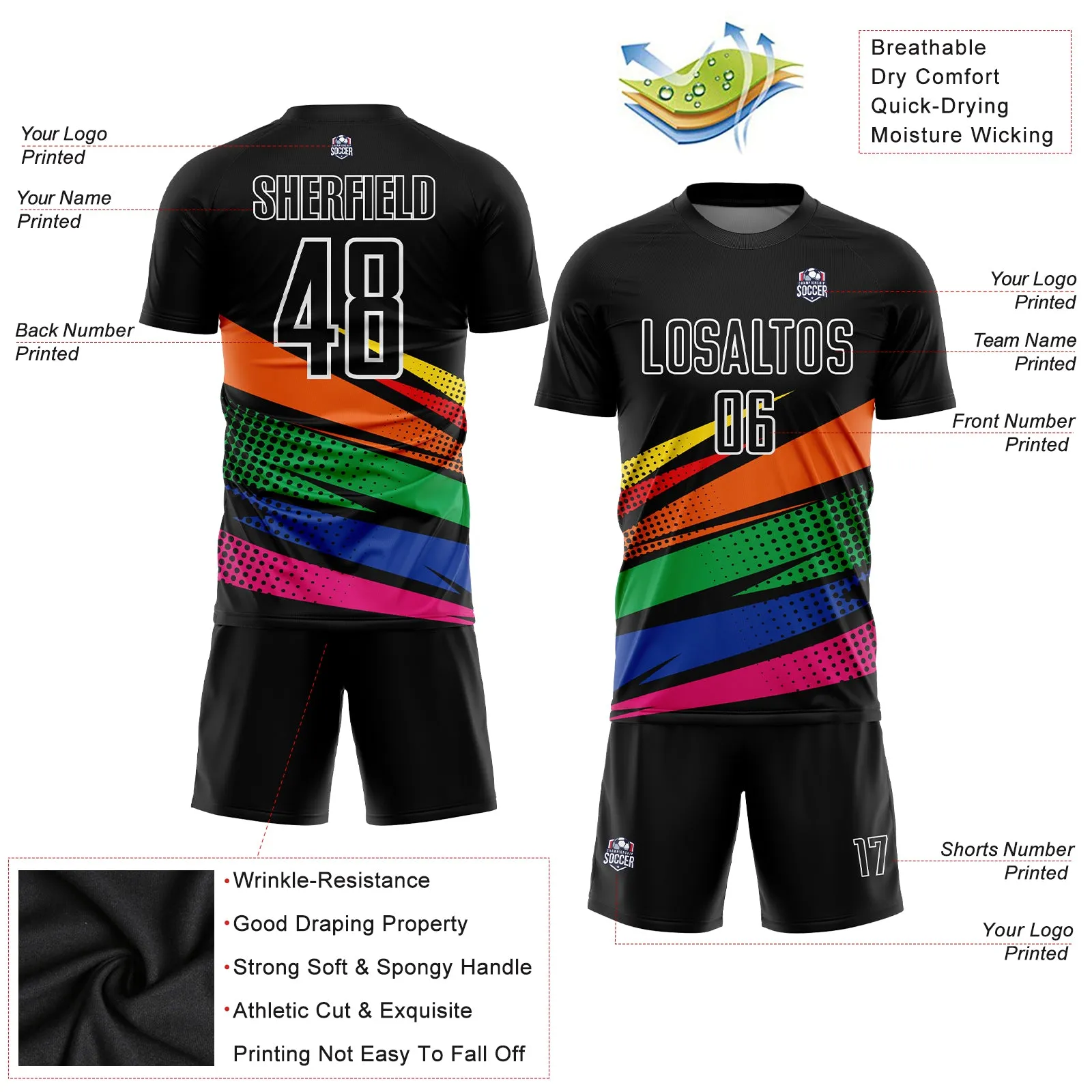 Custom Black Orange-Kelly Green Sublimation Soccer Uniform Jersey