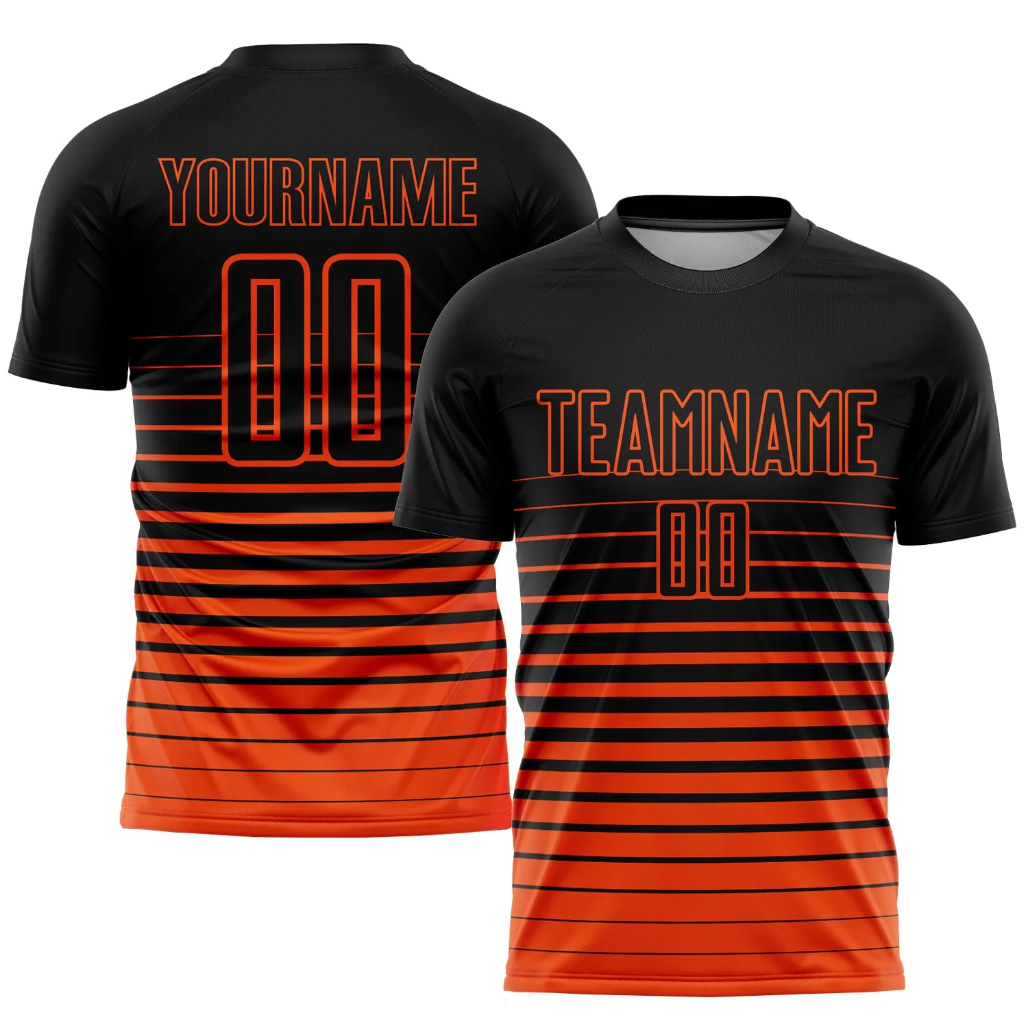 Custom Black Orange Pinstripe Fade Fashion Sublimation Soccer Uniform Jersey