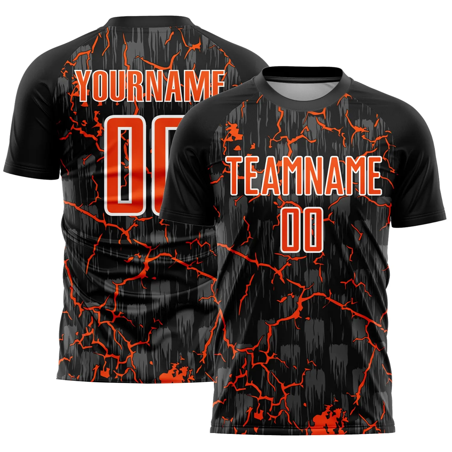 Custom Black Orange-White Pink Lightning Sublimation Soccer Uniform Jersey