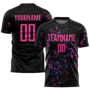 Custom Black Pink-Light Blue Sublimation Soccer Uniform Jersey