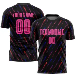 Custom Black Pink-Orange Sublimation Soccer Uniform Jersey