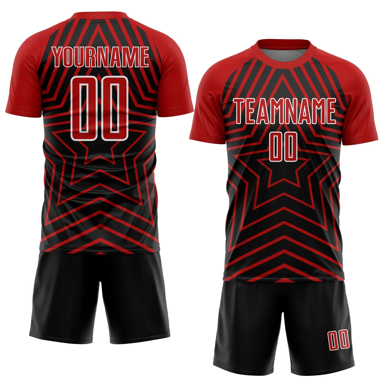 Custom Black Red-White Stars Sublimation Soccer Uniform Jersey