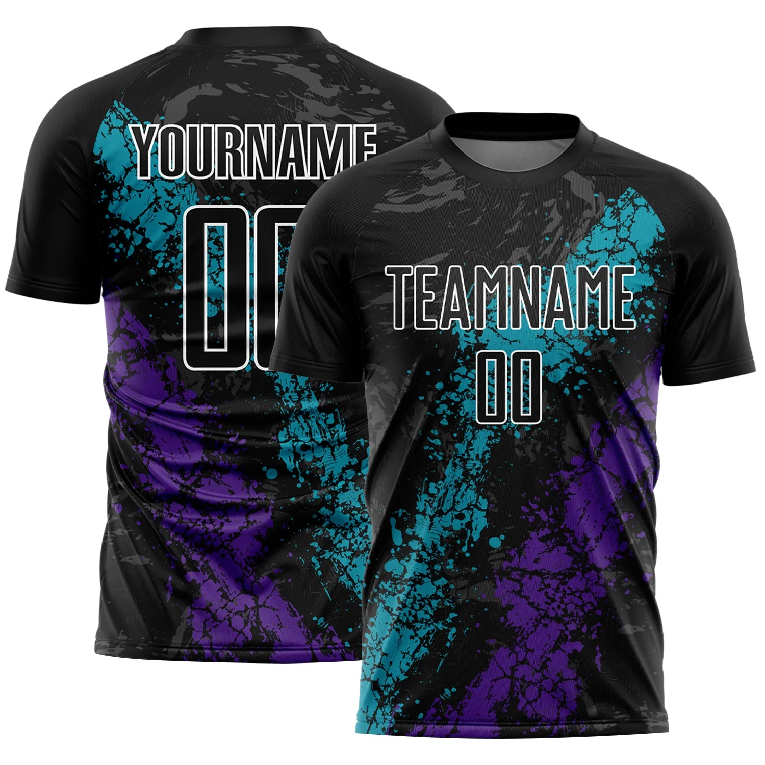 Custom Black Teal-Purple Dripping Splatter Art Sublimation Soccer Uniform Jersey