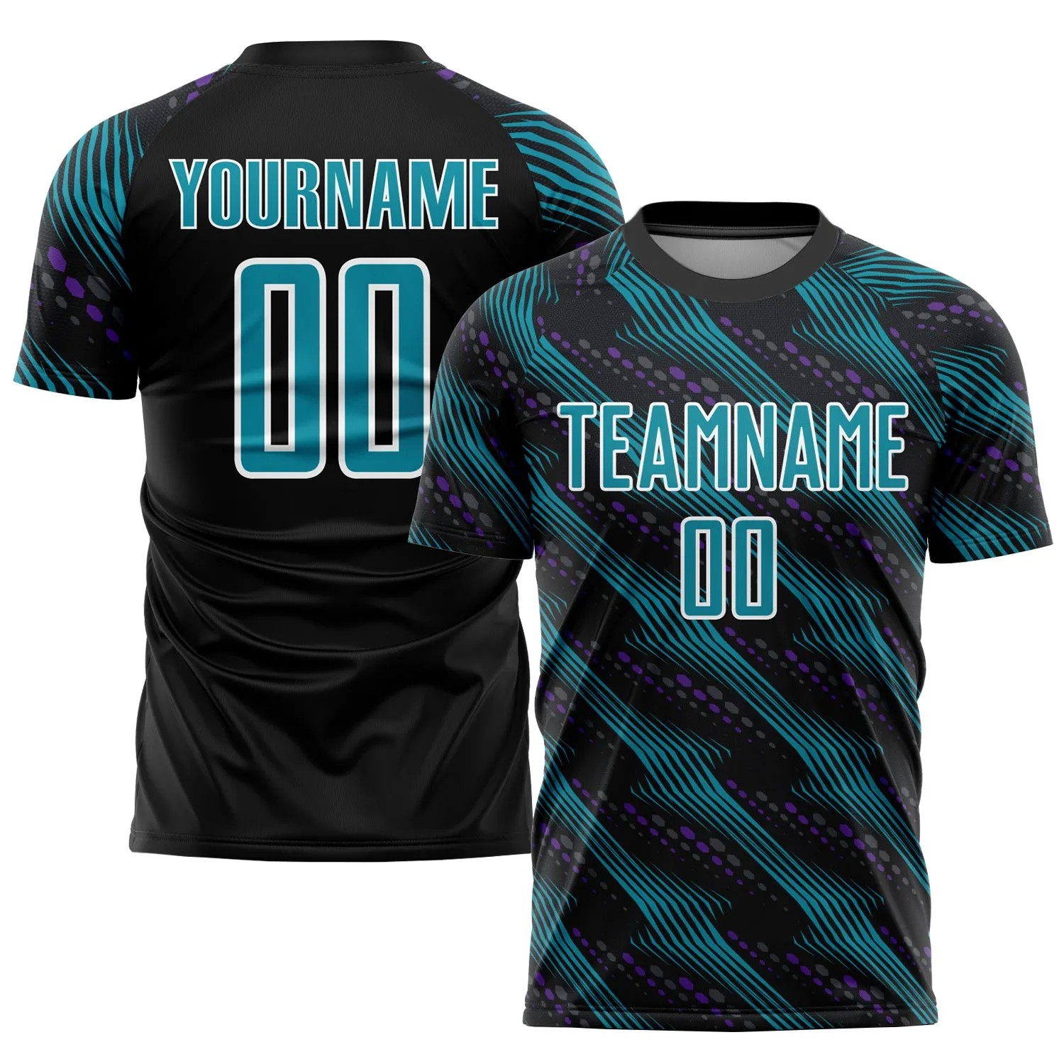 Custom Black Teal-White Sublimation Soccer Uniform Jersey