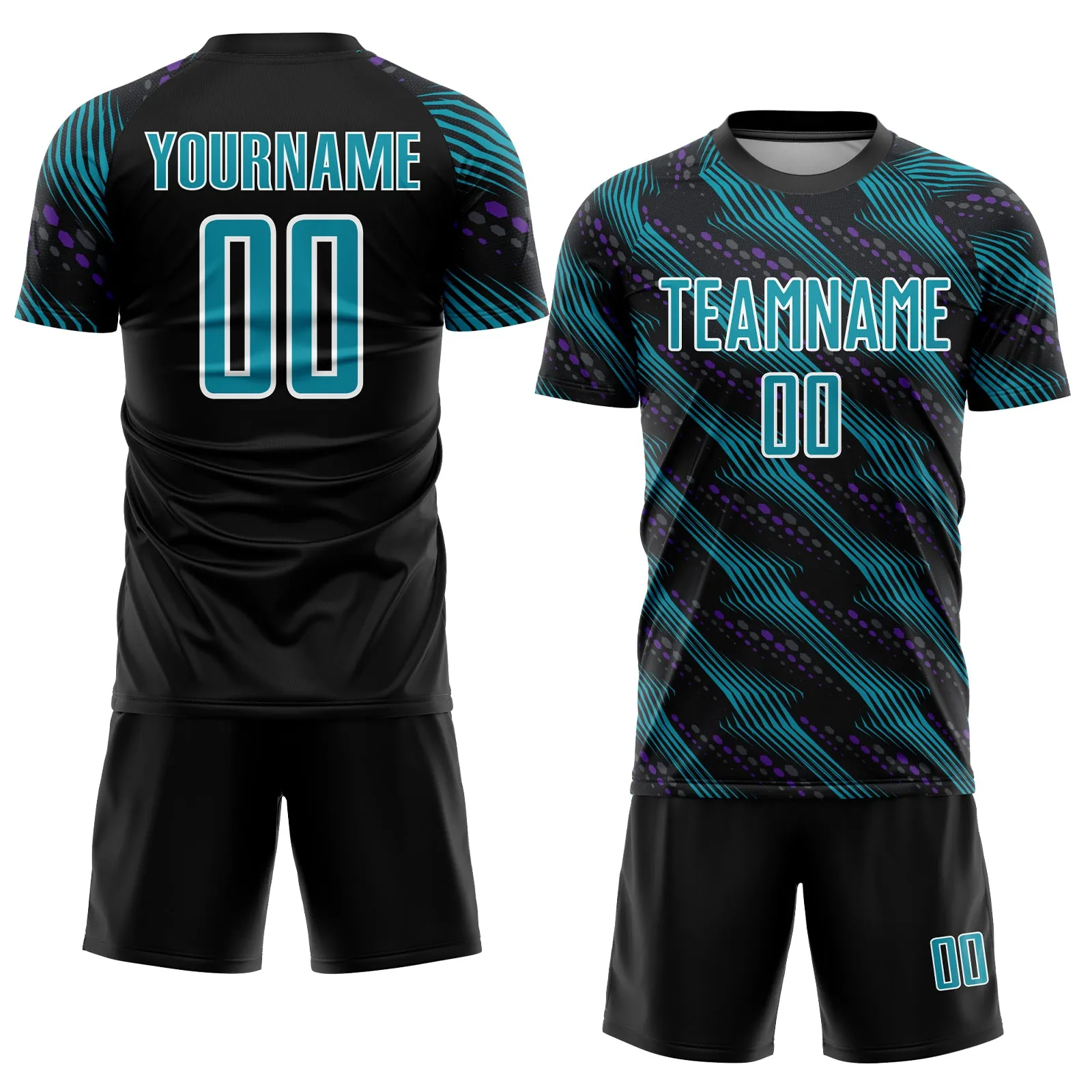 Custom Black Teal-White Sublimation Soccer Uniform Jersey