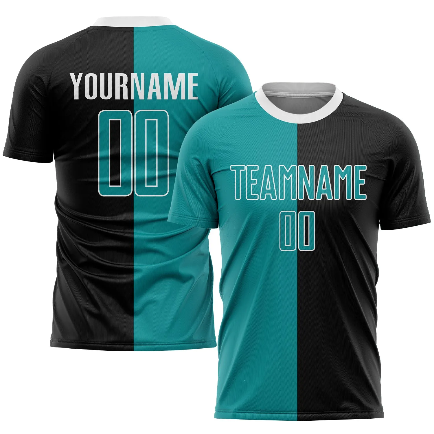 Custom Black Teal-White Sublimation Split Fashion Soccer Uniform Jersey