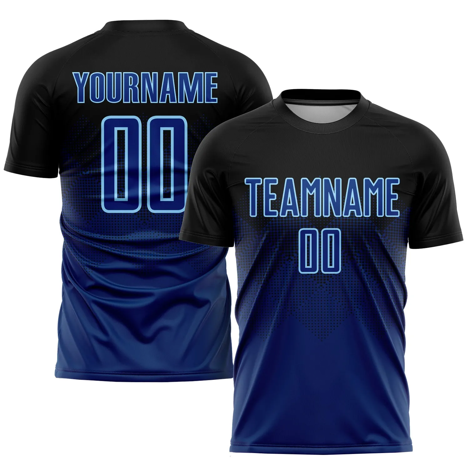 Custom Black US Navy Blue-Light Blue Sublimation Soccer Uniform Jersey