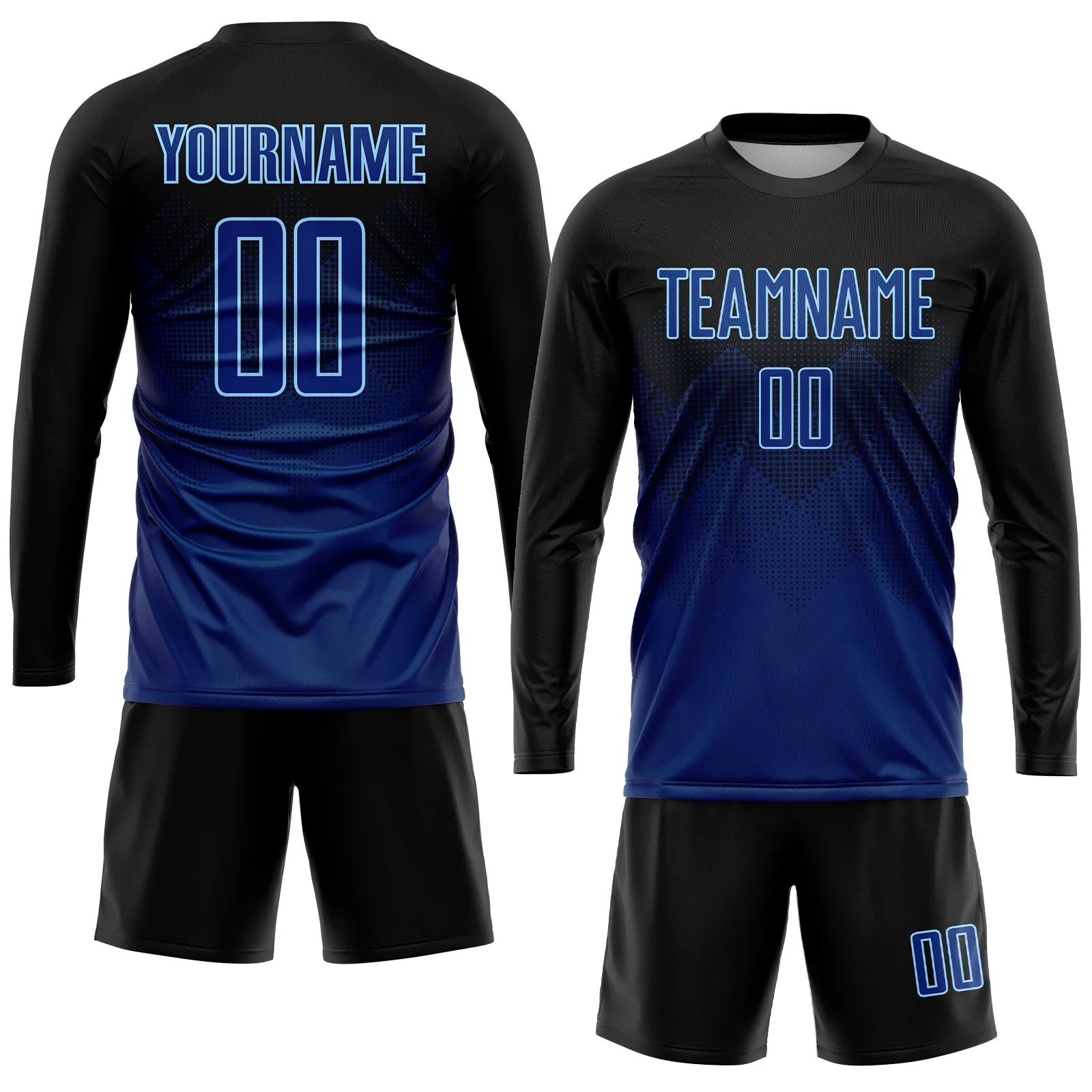 Custom Black US Navy Blue-Light Blue Sublimation Soccer Uniform Jersey