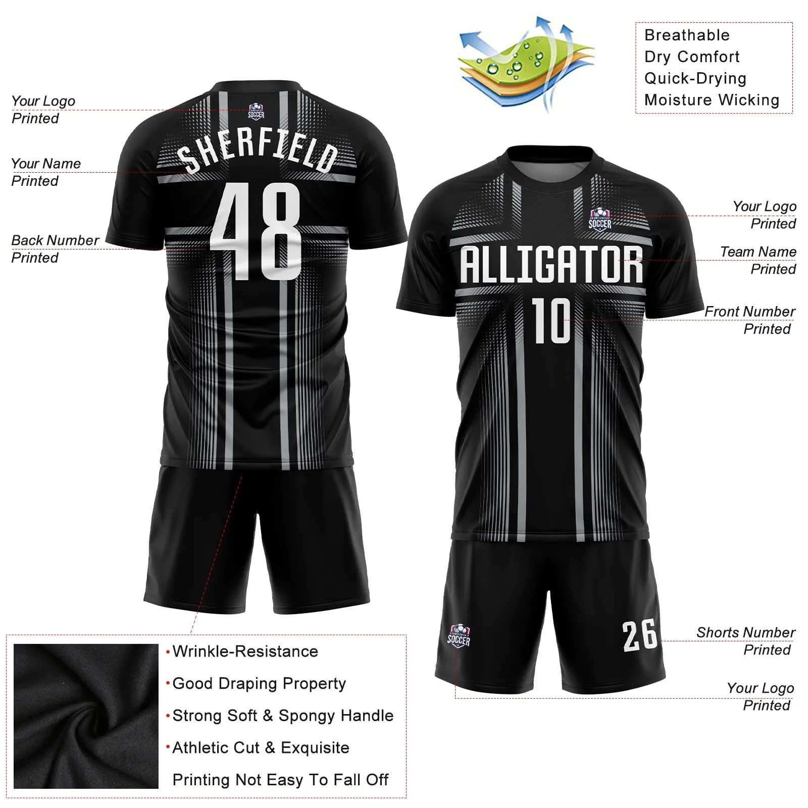 Custom Black White-Gray Sublimation Soccer Uniform Jersey