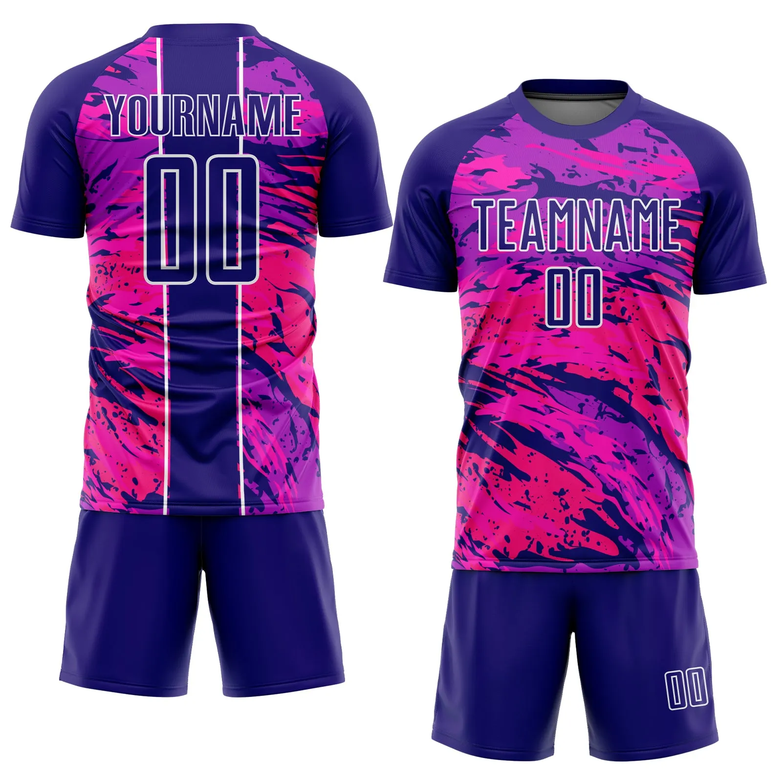 Custom Dark Purple Hot Pink-White Abstract Fluid Sublimation Soccer Uniform Jersey