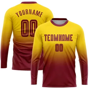 Custom Gold Crimson Sublimation Long Sleeve Fade Fashion Soccer Uniform Jersey