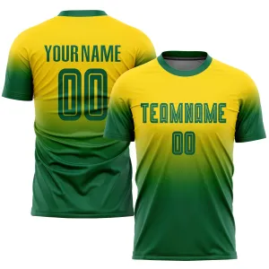 Custom Gold Kelly Green Sublimation Fade Fashion Soccer Uniform Jersey