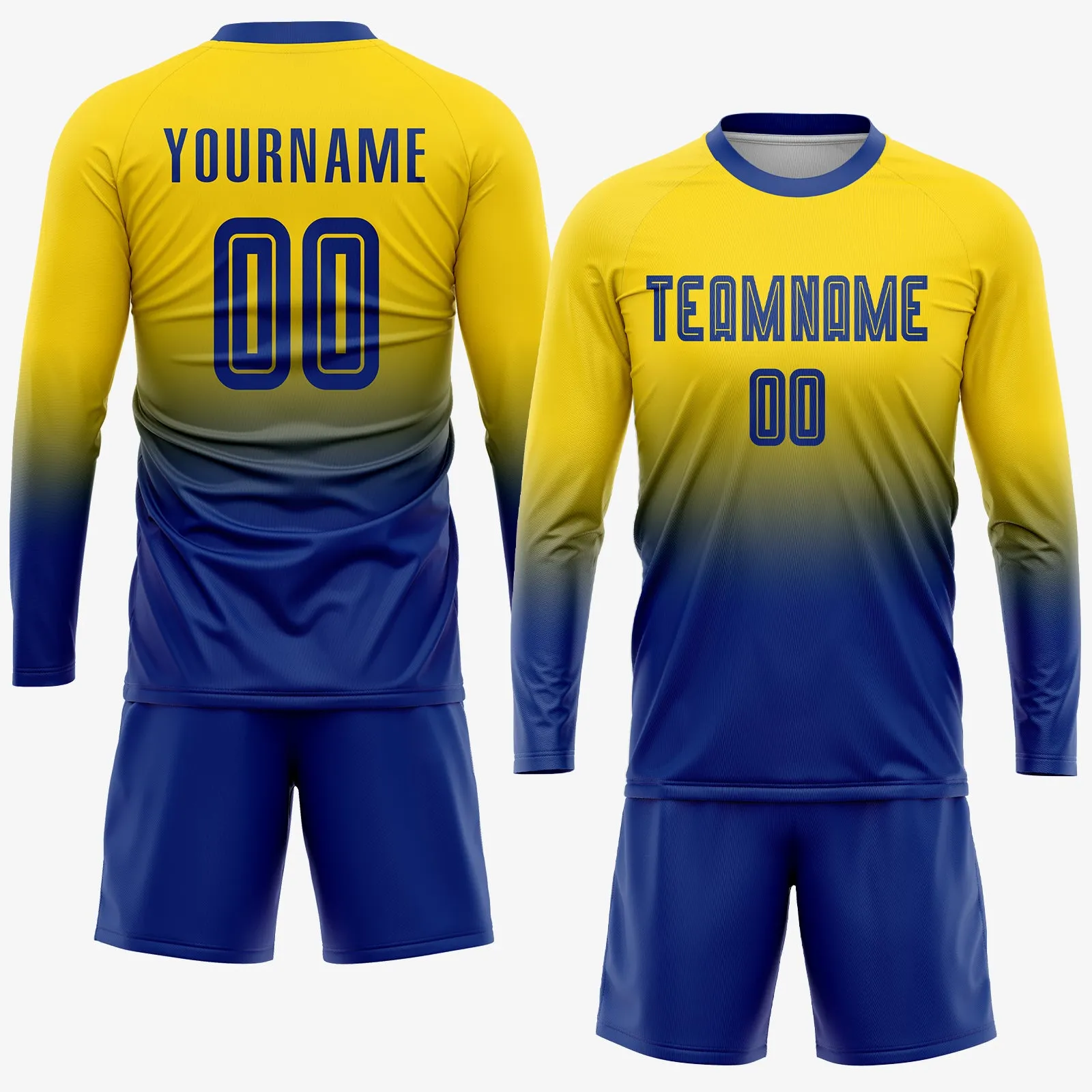 Custom Gold Royal Sublimation Fade Fashion Soccer Uniform Jersey