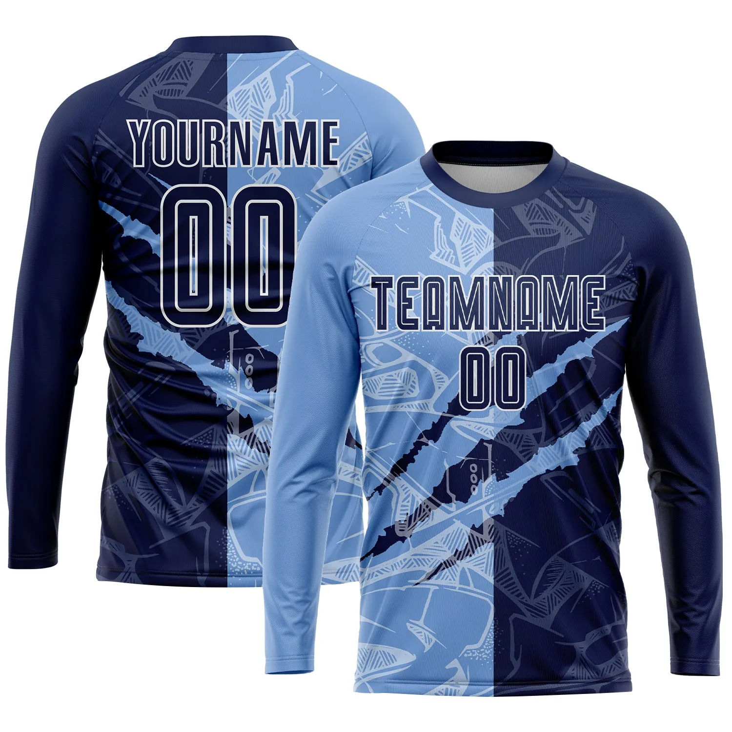 Custom Graffiti Pattern Navy-Light Blue Scratch Sublimation Soccer Uniform Jersey