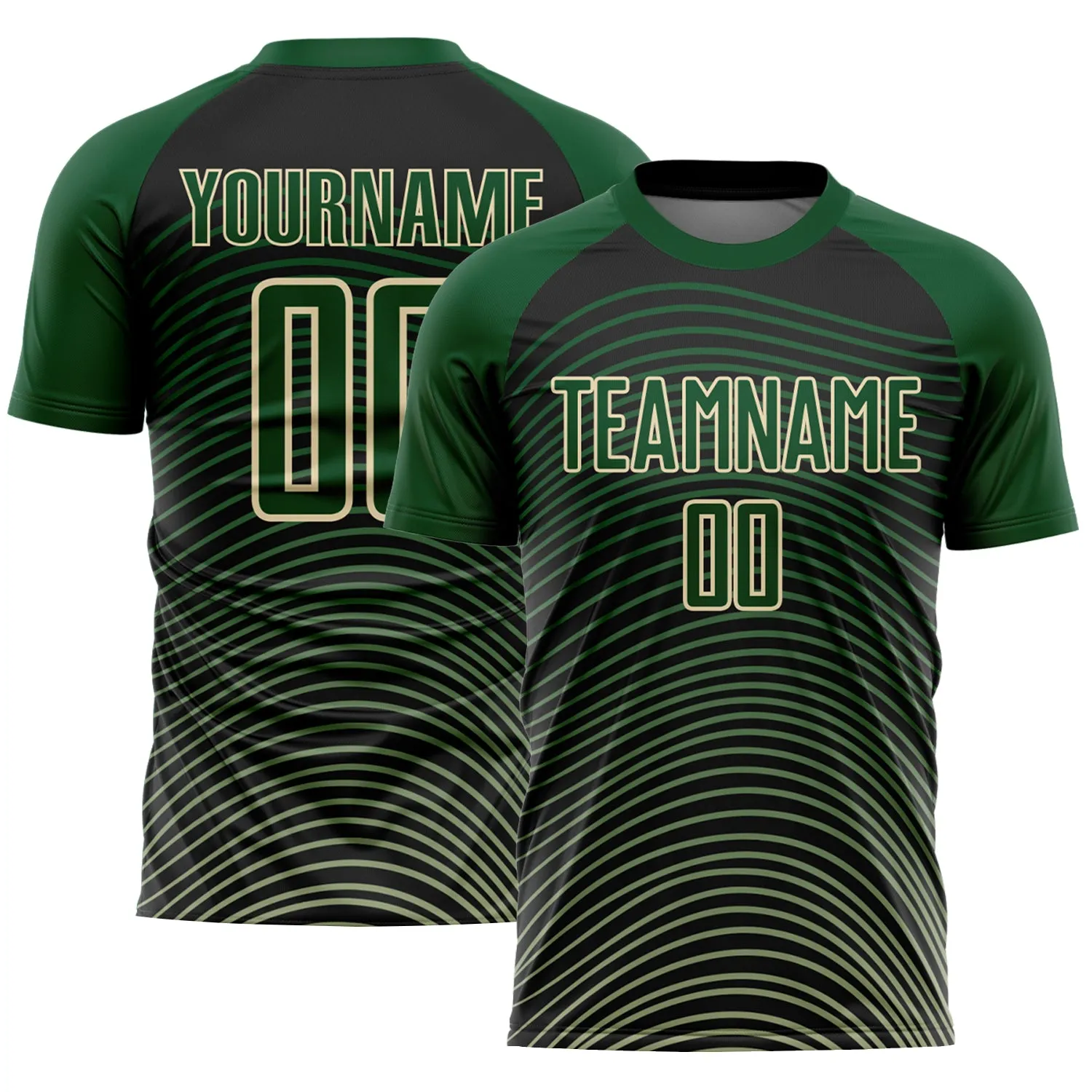 Custom Green Cream-Black Gradient Geometric Lines Sublimation Soccer Uniform Jersey