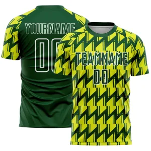 Custom Green Neon Yellow-White Sublimation Soccer Uniform Jersey