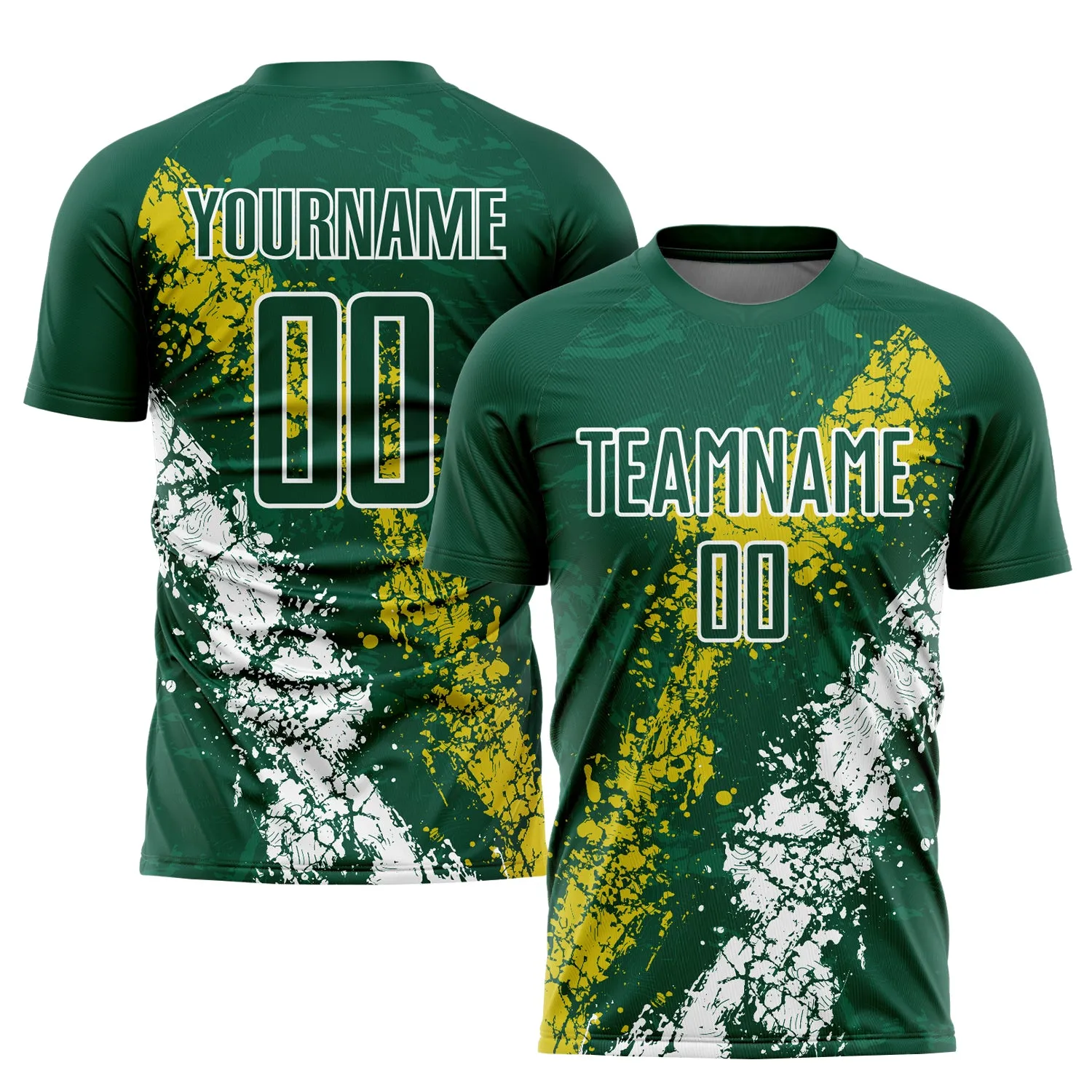 Custom Green Yellow-White Sublimation Soccer Uniform Jersey