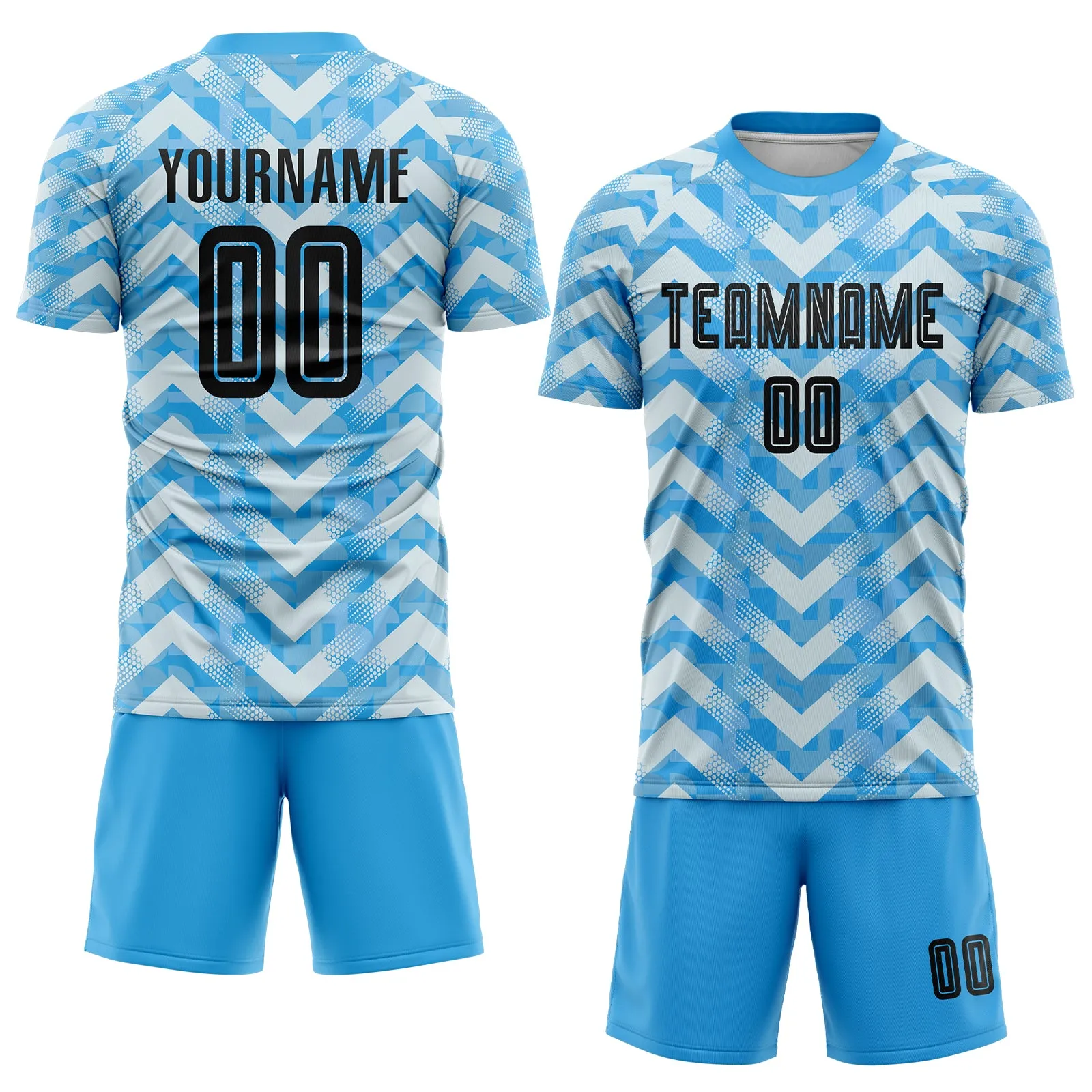 Custom Light Blue Black-White Home Sublimation Soccer Uniform Jersey