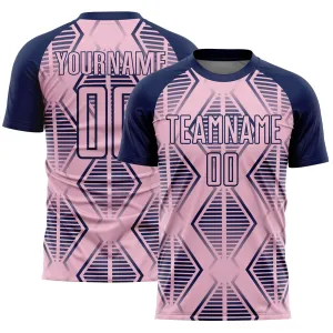 Custom Light Pink Navy Geometric Shapes Sublimation Soccer Uniform Jersey