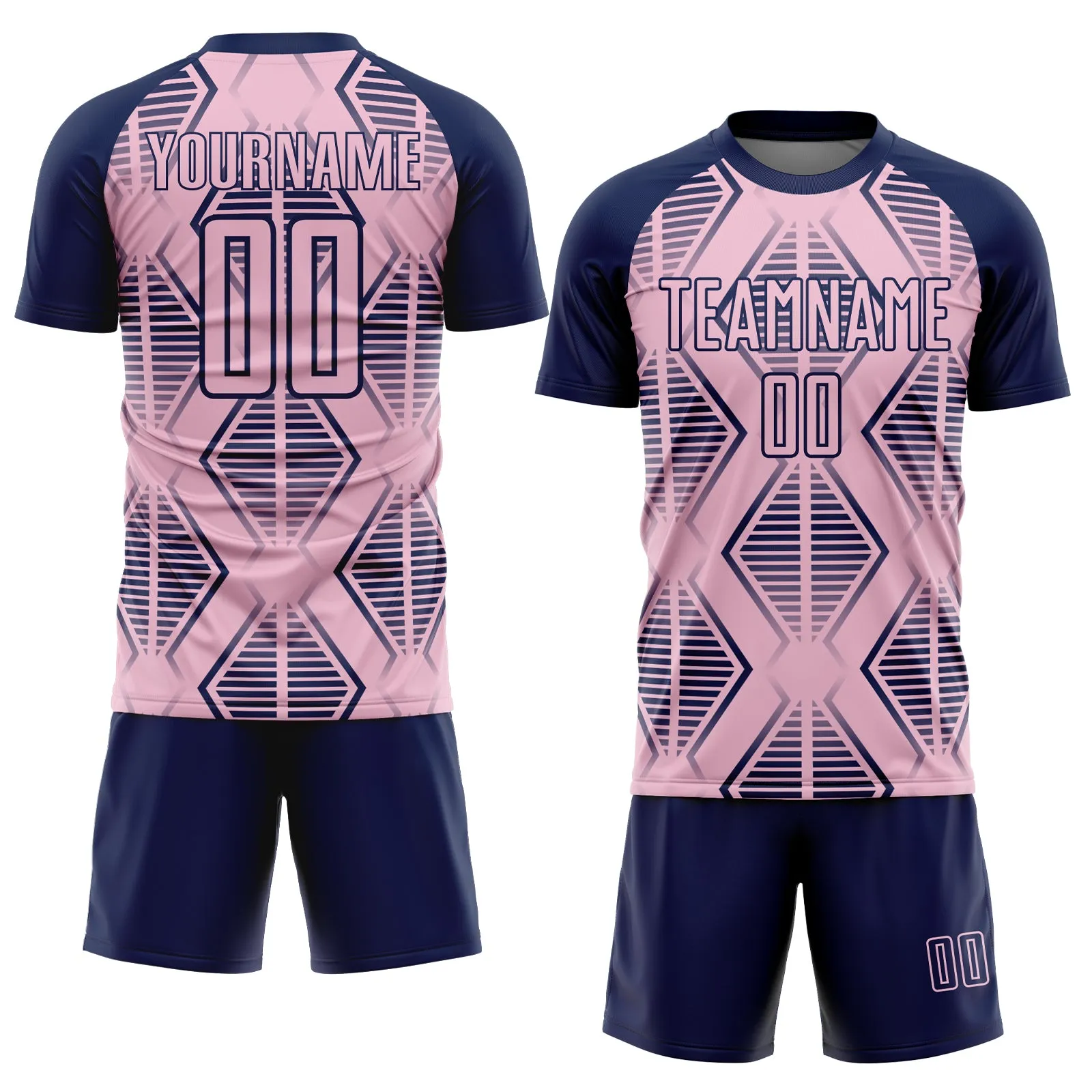 Custom Light Pink Navy Geometric Shapes Sublimation Soccer Uniform Jersey