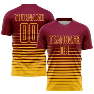 Custom Maroon Yellow Pinstripe Fade Fashion Sublimation Soccer Uniform Jersey