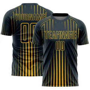 Custom Navy Gold Lines Sublimation Soccer Uniform Jersey