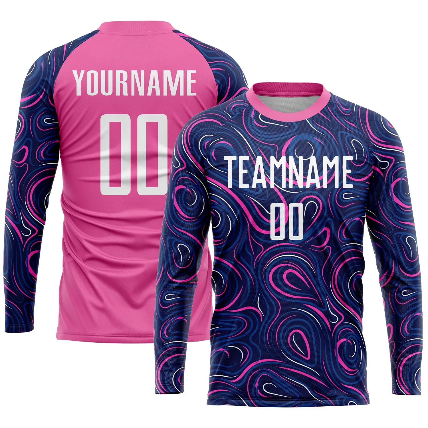 Custom Navy White-Pink Sublimation Soccer Uniform Jersey