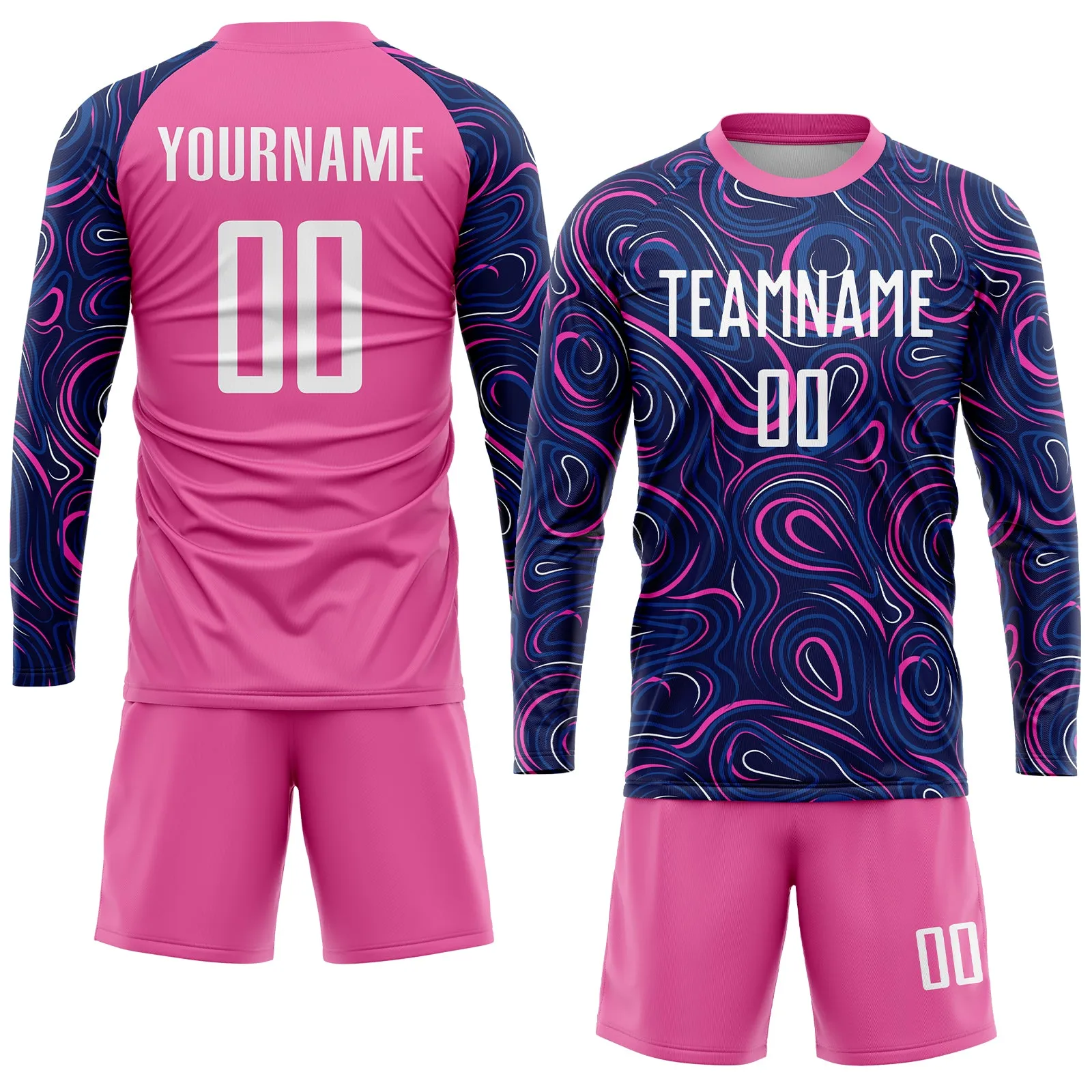 Custom Navy White-Pink Sublimation Soccer Uniform Jersey