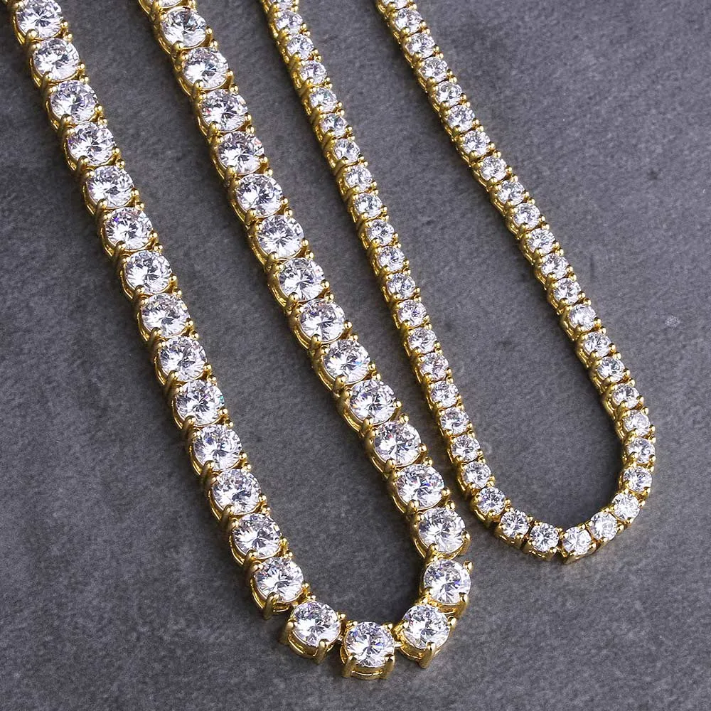 CZ Diamond Mens Tennis Chain Necklace Set in 14K Gold(5mm 24'' 3mm 22'') KRKC