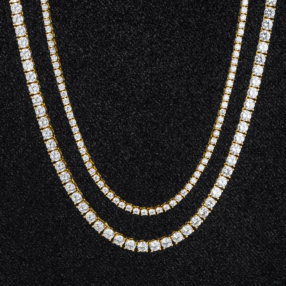 CZ Diamond Mens Tennis Chain Necklace Set in 14K Gold(5mm 24'' 3mm 22'') KRKC