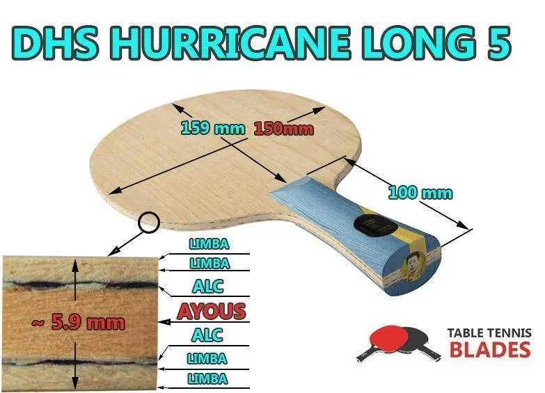 DHS Hurricane Long 5 Table Tennis Blade - Made for Ma Long