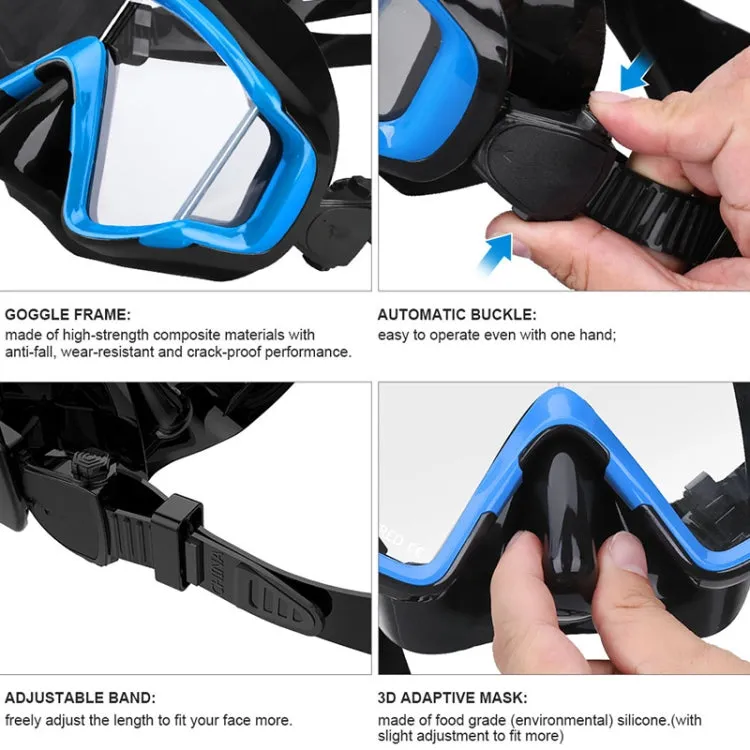 DM600 Silica Gel Diving Mask Swimming Goggles Diving Equipment for Adults (Black Blue)