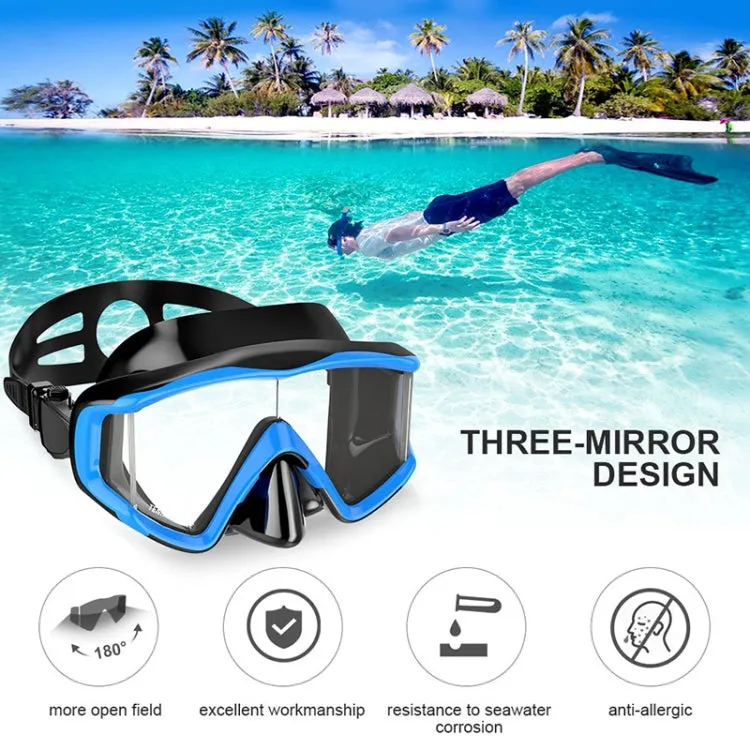 DM600 Silica Gel Diving Mask Swimming Goggles Diving Equipment for Adults (Black Blue)