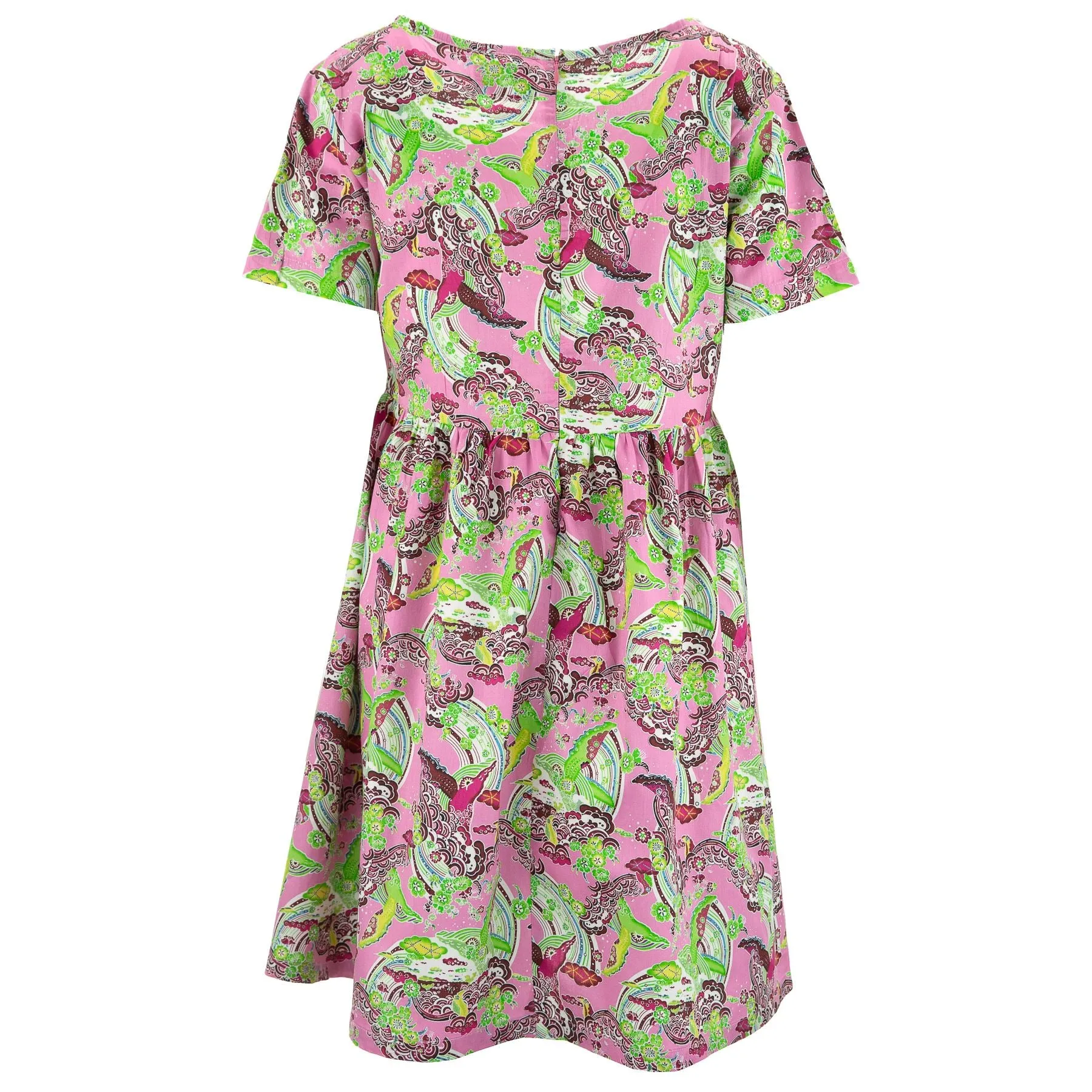 Empire Line Tea Dress - Rainbow Whale Tours Pink Cotton