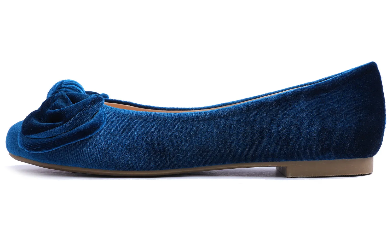 Feversole Women's Round Toe Cute Bow Trim Ballet Flats Peacock Blue Velvet Twist Bow