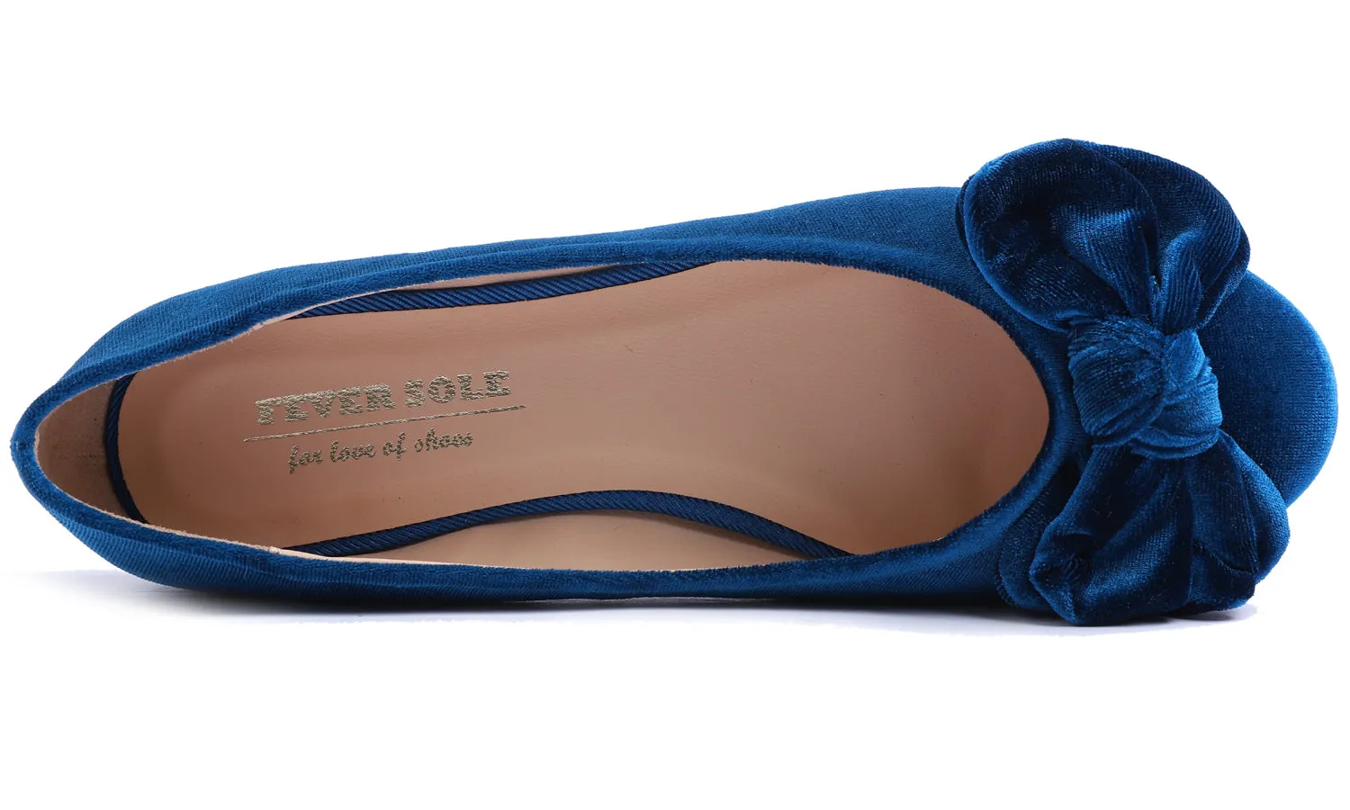 Feversole Women's Round Toe Cute Bow Trim Ballet Flats Peacock Blue Velvet Twist Bow