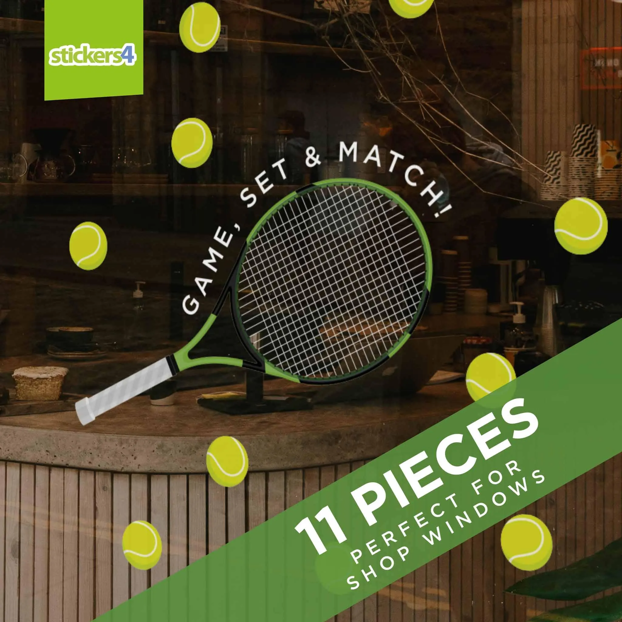 Game, Set & Match Tennis Racquet Window Sticker