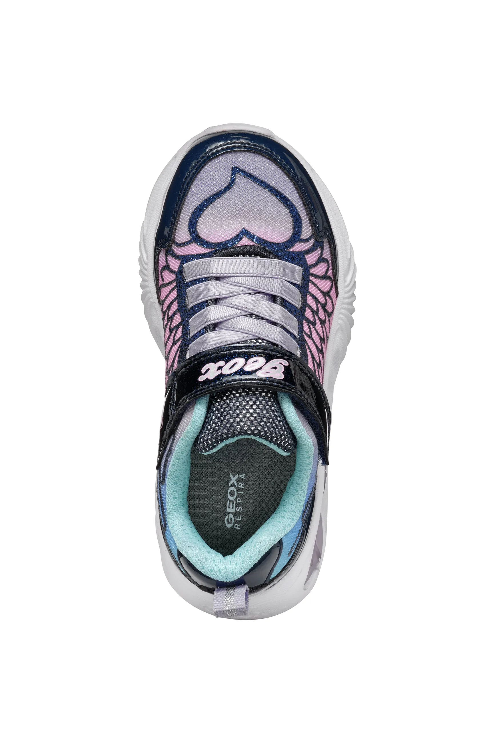 Geox Assister Girls Navy Lilac Lights Trainer