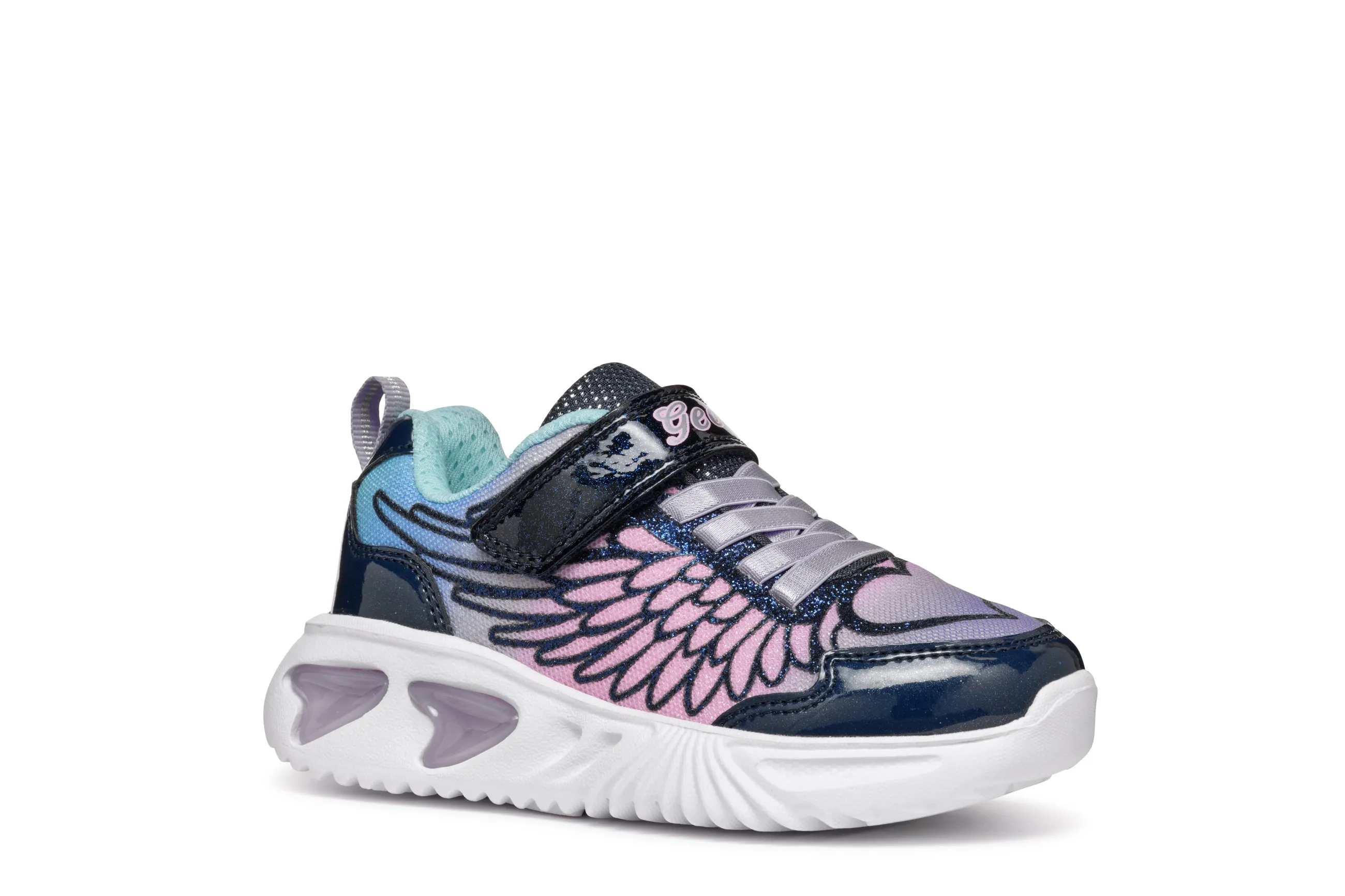 Geox Assister Girls Navy Lilac Lights Trainer