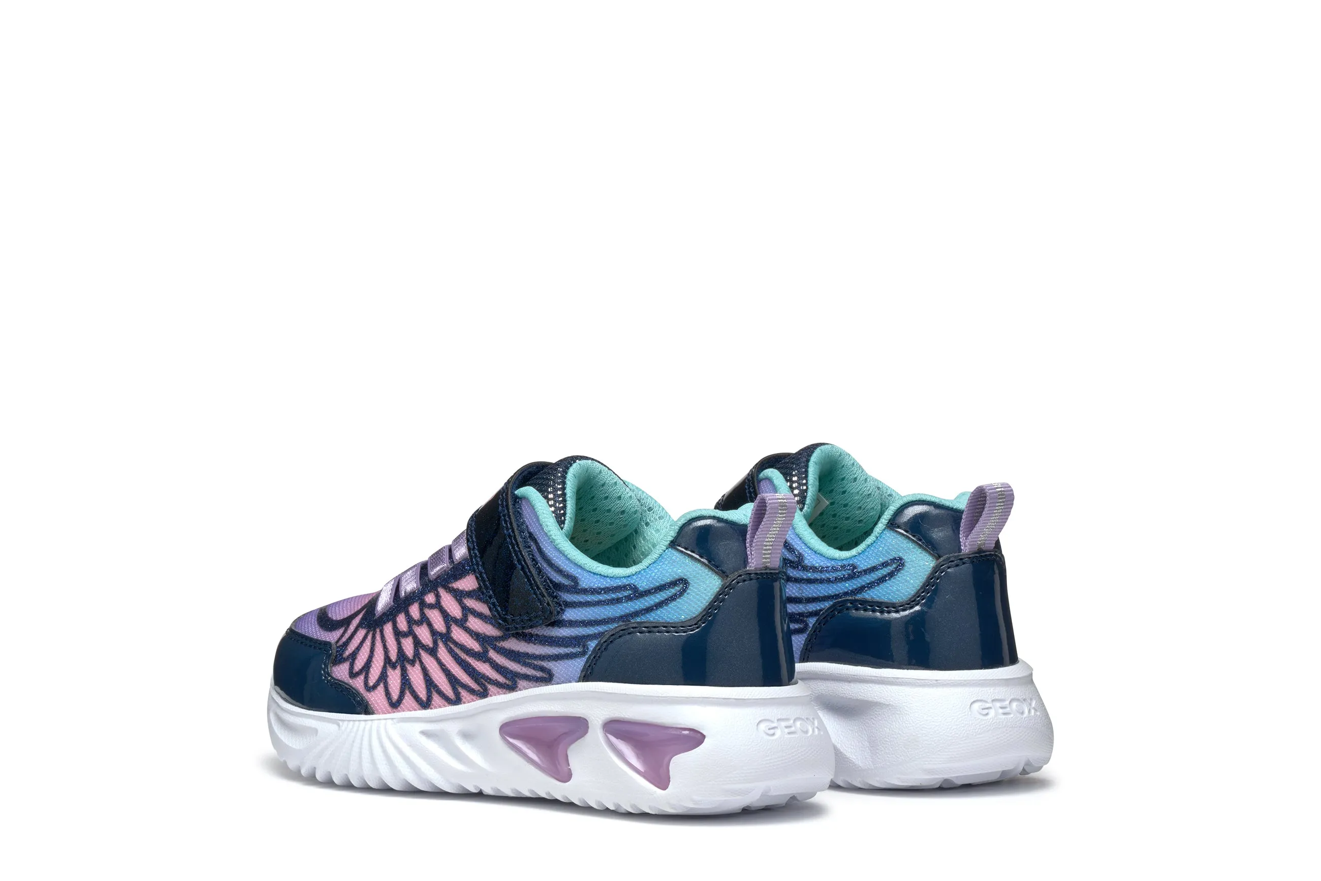 Geox Assister Girls Navy Lilac Lights Trainer