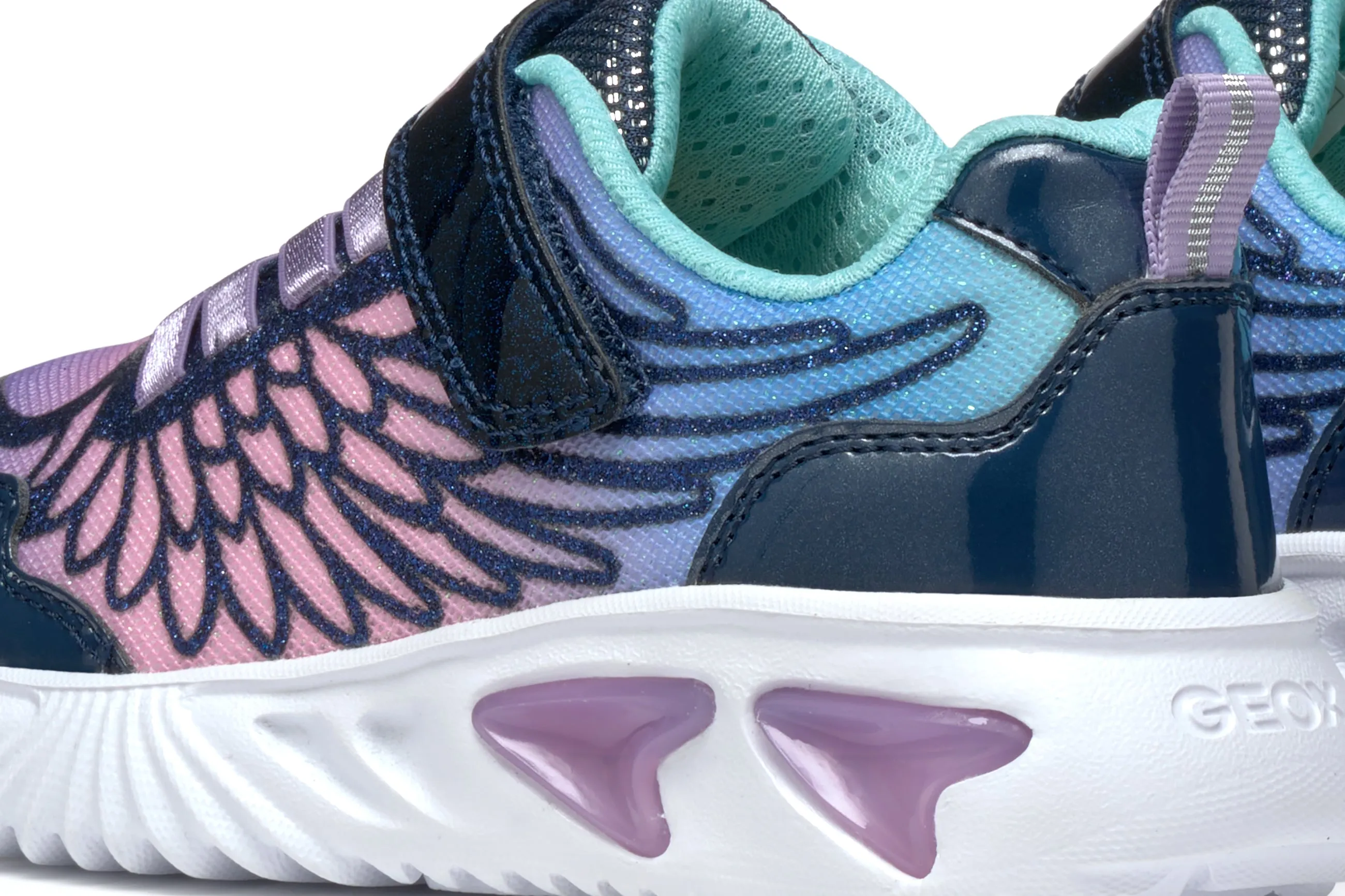 Geox Assister Girls Navy Lilac Lights Trainer