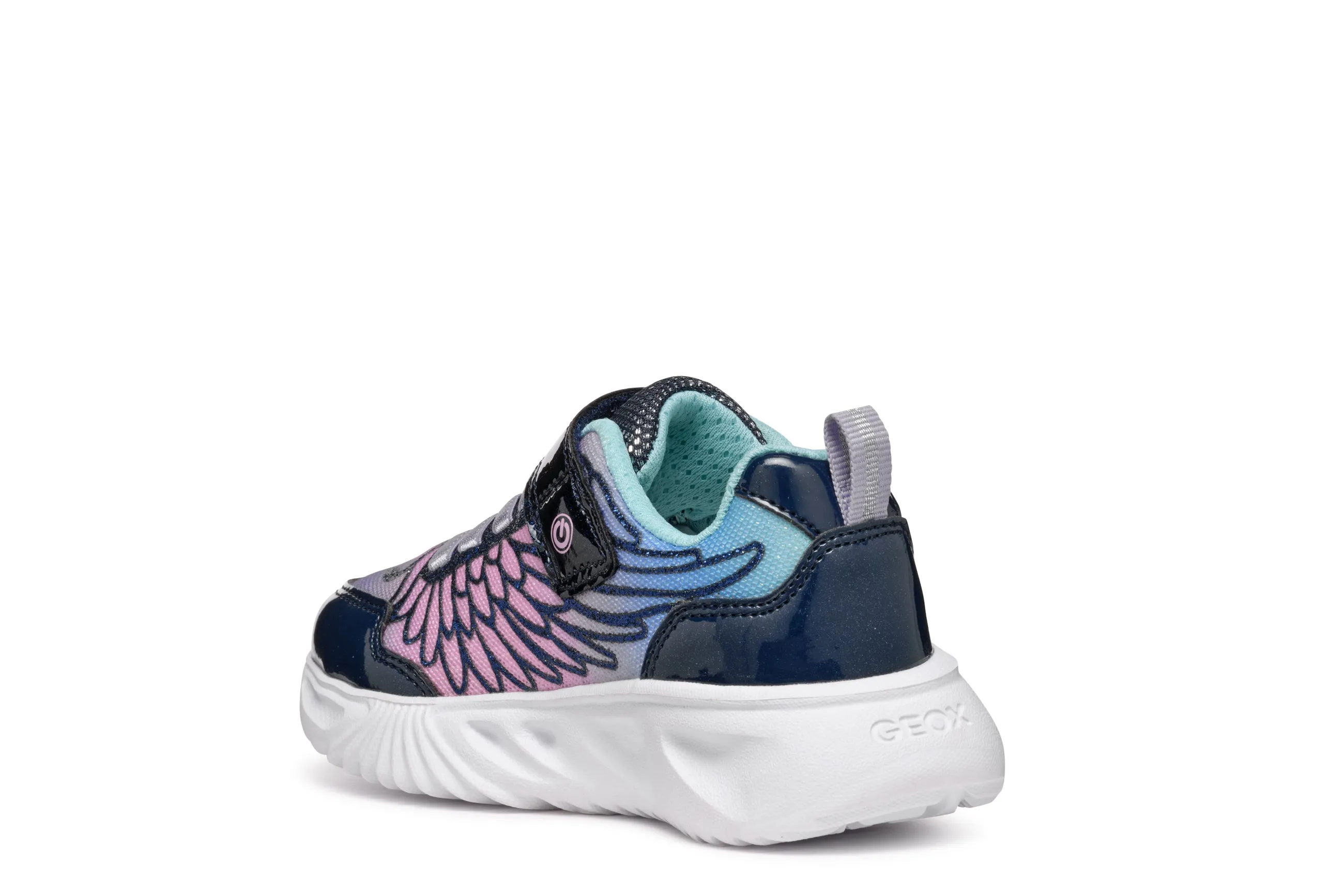 Geox Assister Girls Navy Lilac Lights Trainer