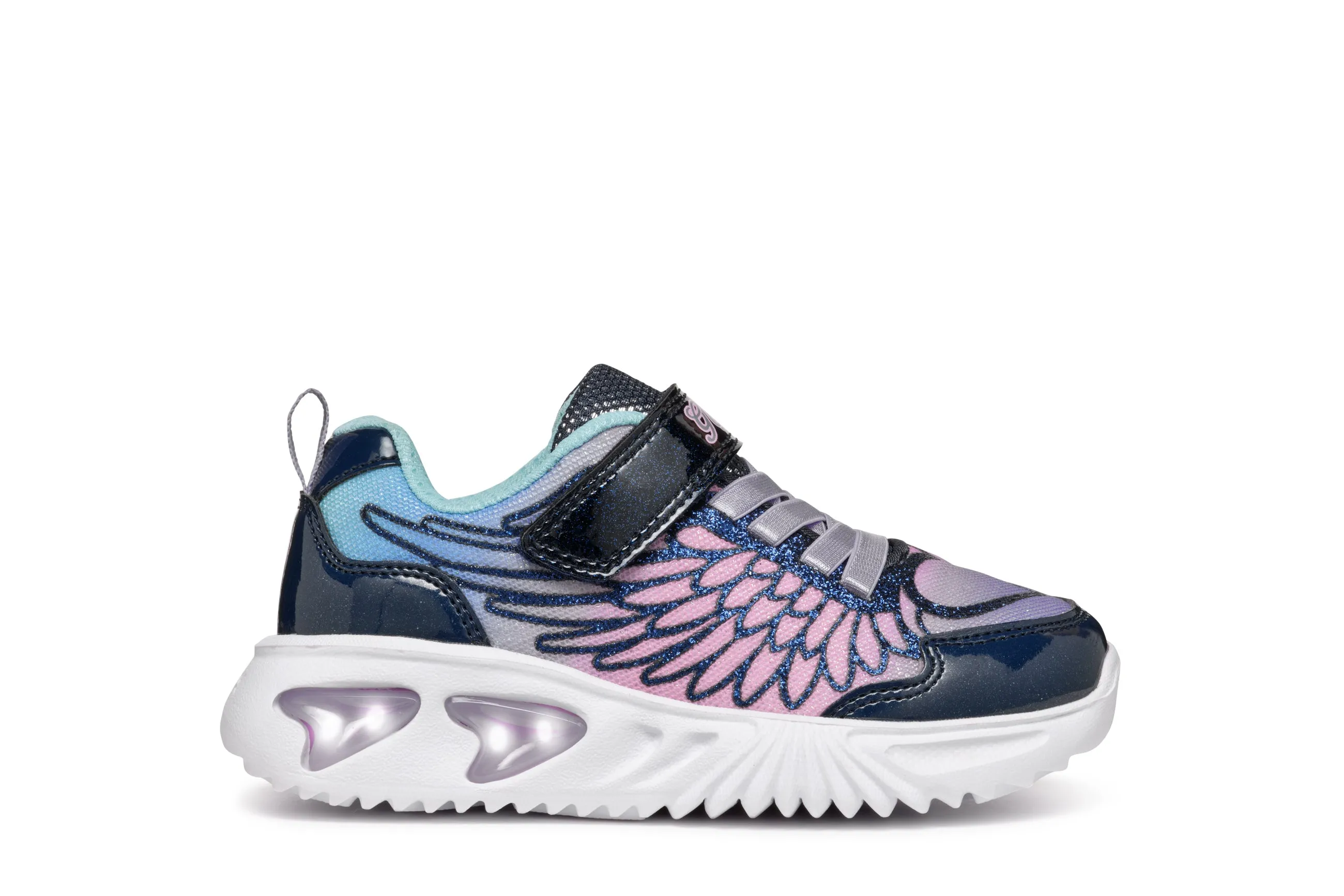 Geox Assister Girls Navy Lilac Lights Trainer