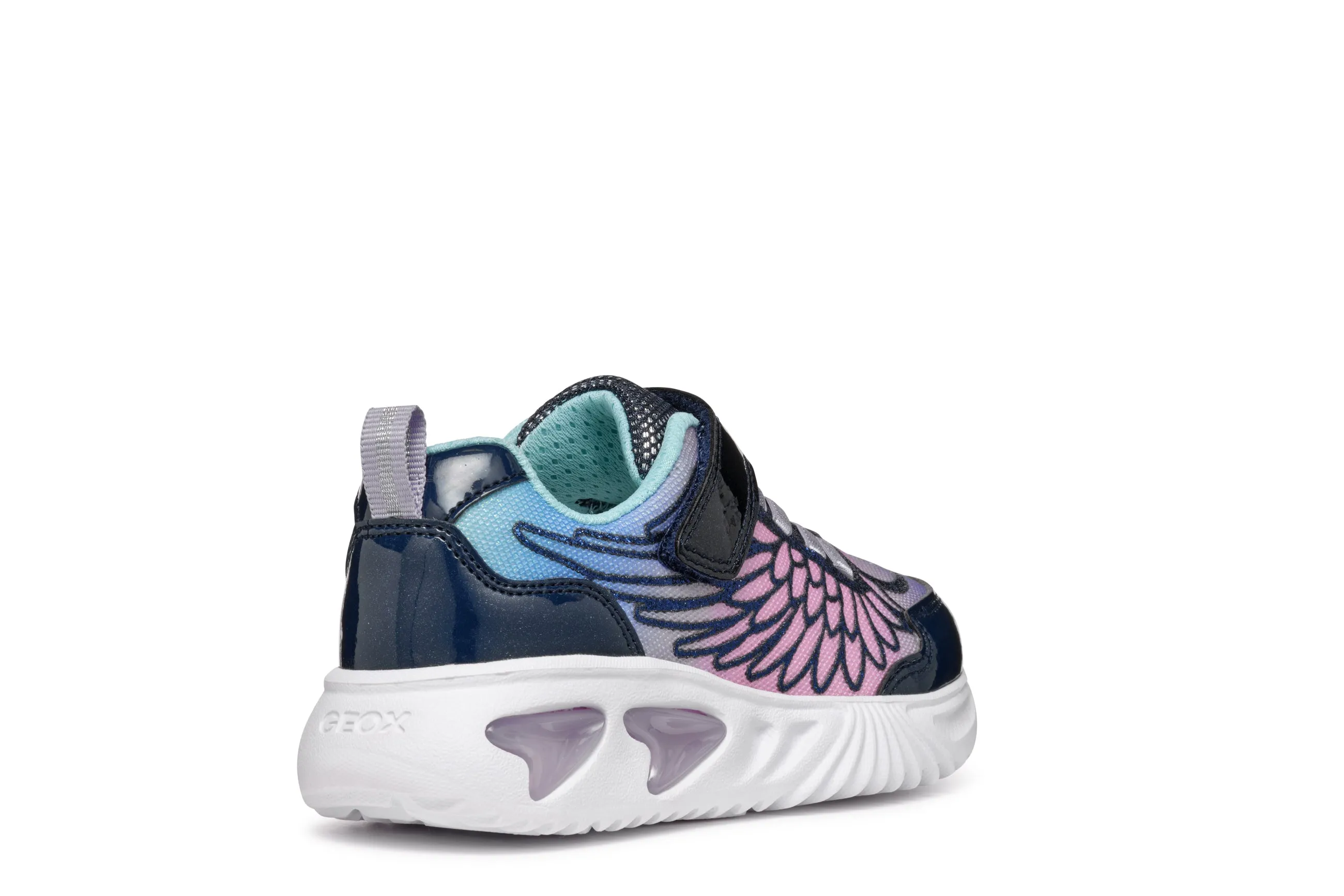 Geox Assister Girls Navy Lilac Lights Trainer