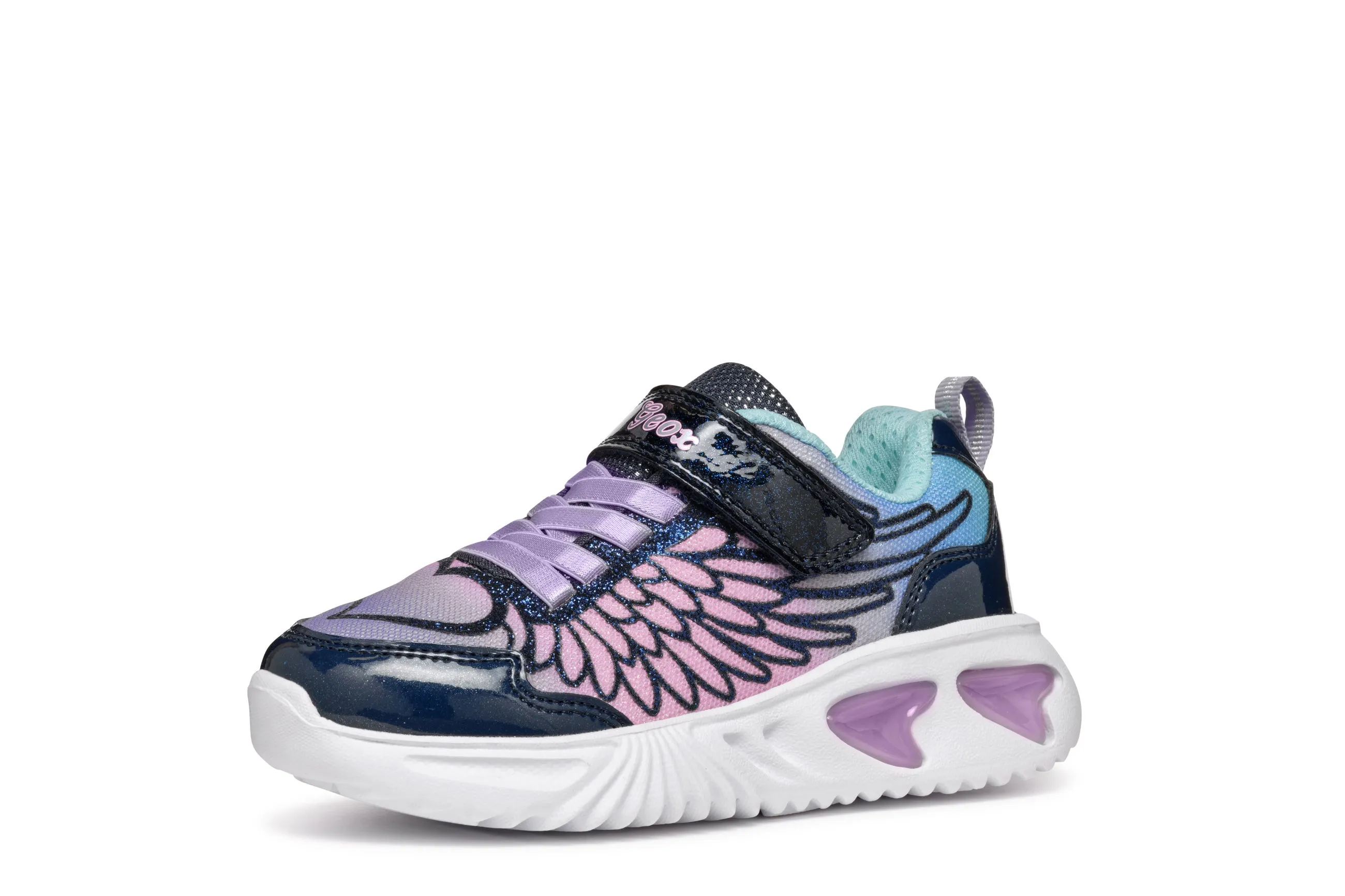 Geox Assister Girls Navy Lilac Lights Trainer