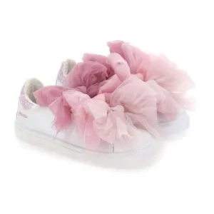 Girls Pink Tulle Bow Trainers