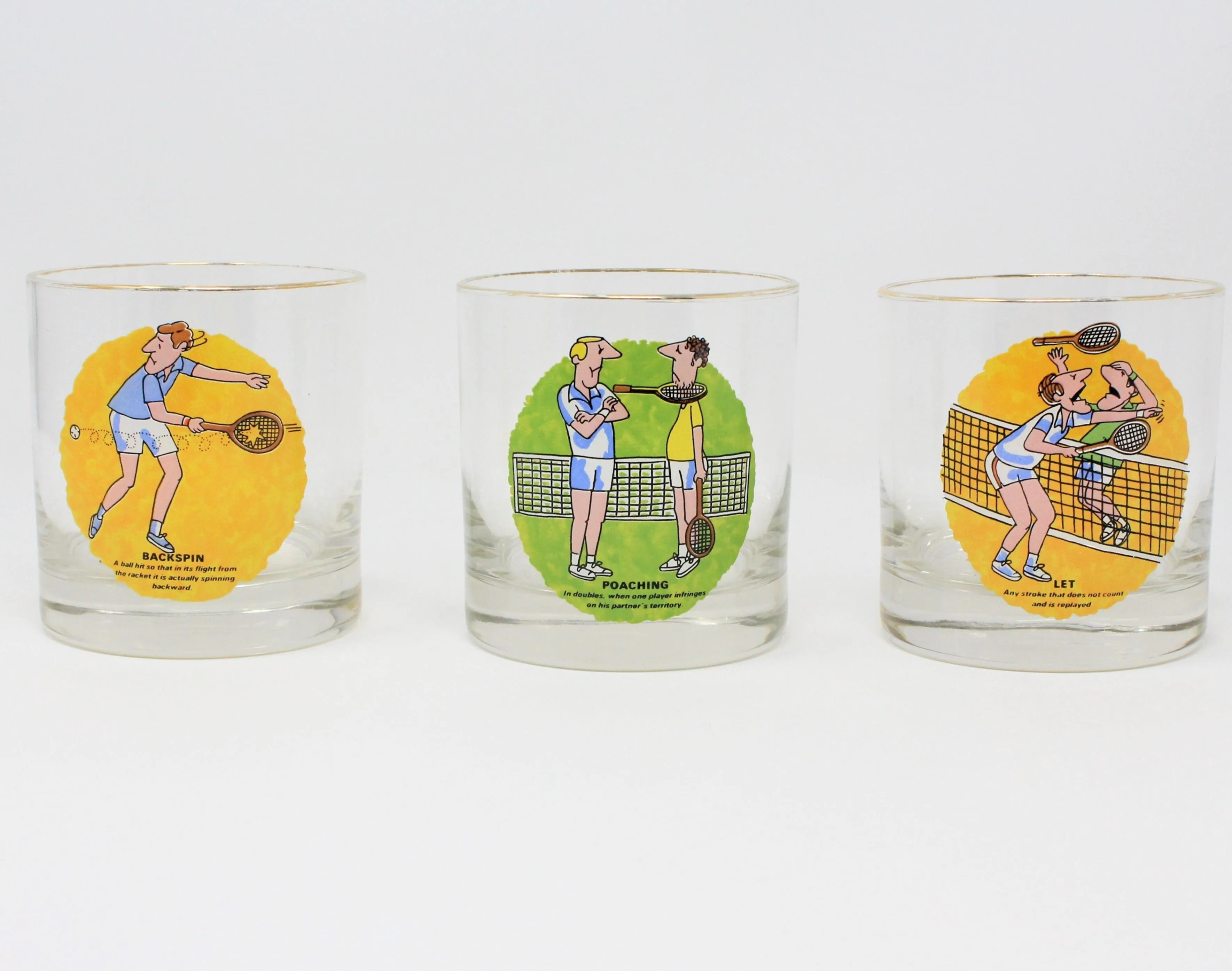 Glasses, Whiskey / Rocks, Tennis Novelty Funny, Retro Vintage RARE