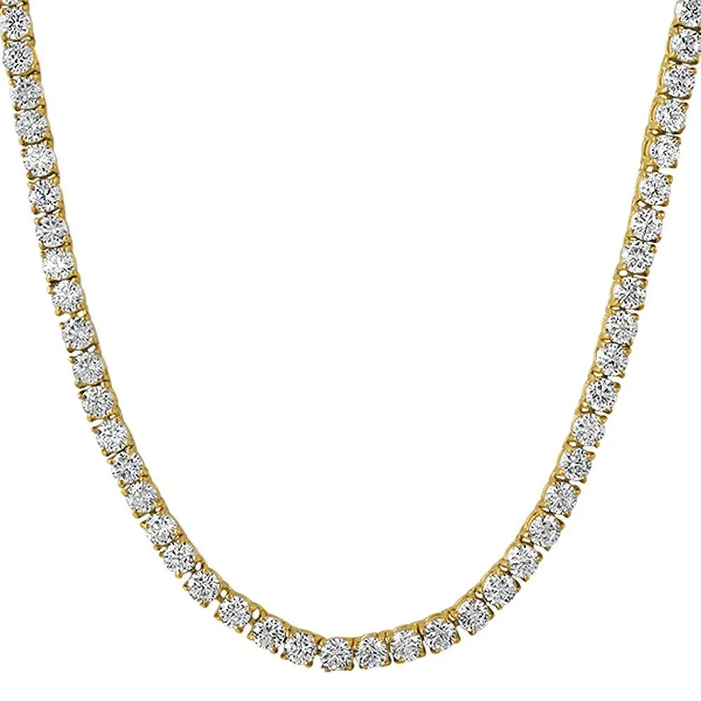 Gold Steel 1 Row 4MM CZ Tennis Chain