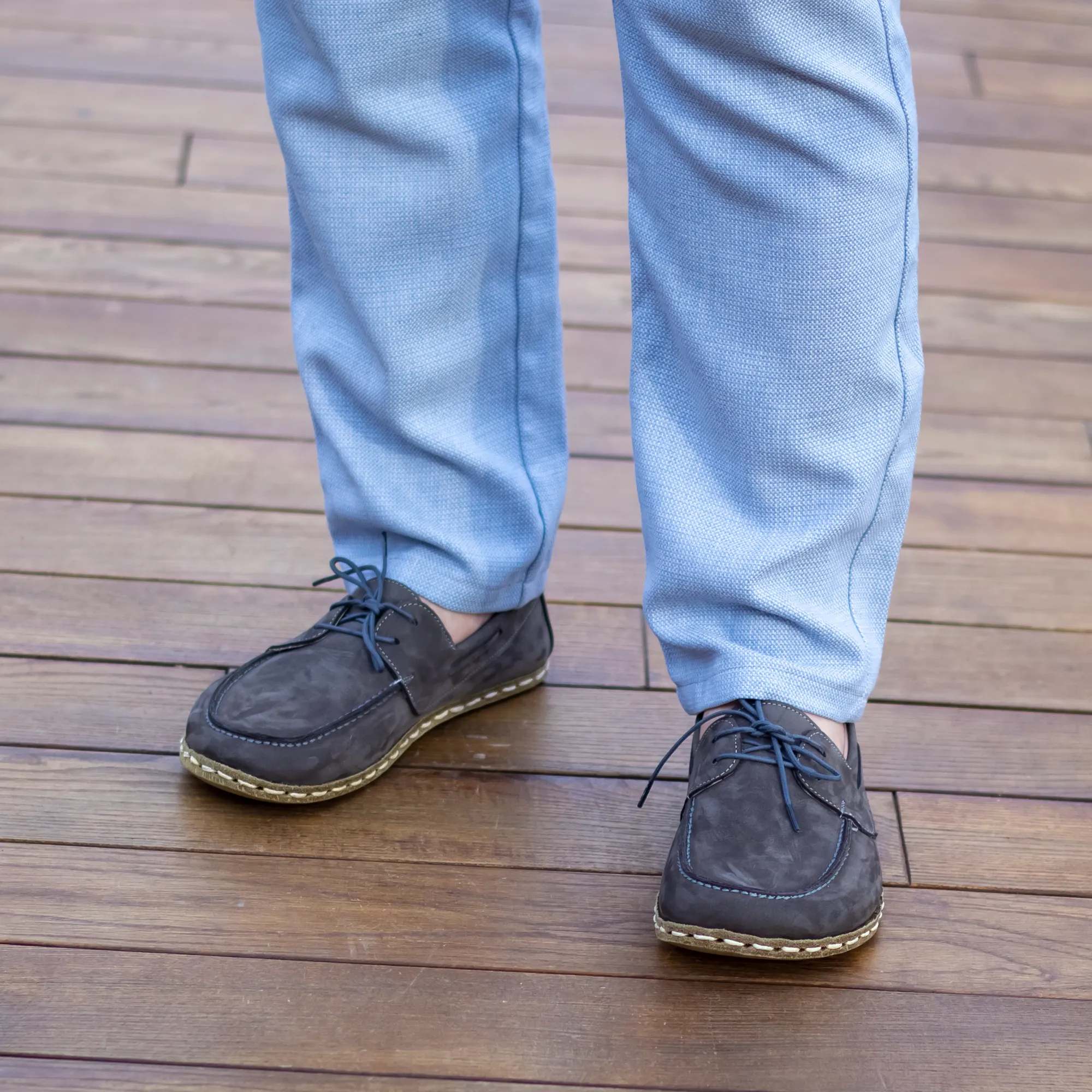 Gray Nubuck Men's Leather Earthing Barefoot Shoes